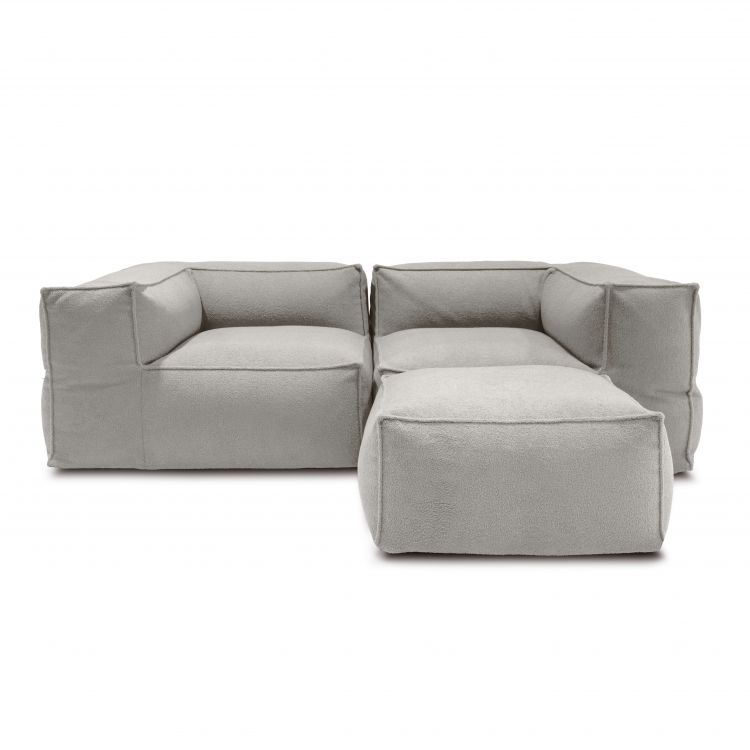 Sėdmaišių komplektas Sofa Mass 2 seater L pouf Teddy Baltai pilka