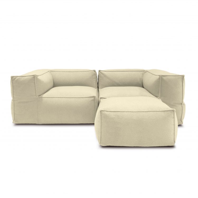 Ein Satz Sitzsäcke Sofa Mass 2 seater L pouf Teddy Creme